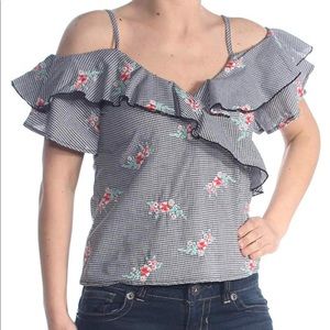 Ruffled Gingham Off-The-Shoulder Blouse Black - S